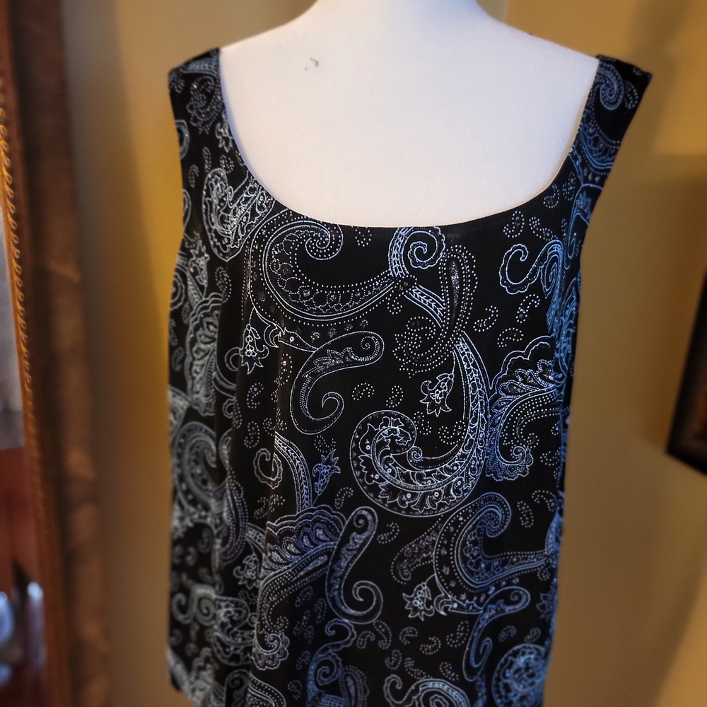 Alex Evenings Black and Silver And TEAL BLOUSE - Picture 3 of 15
